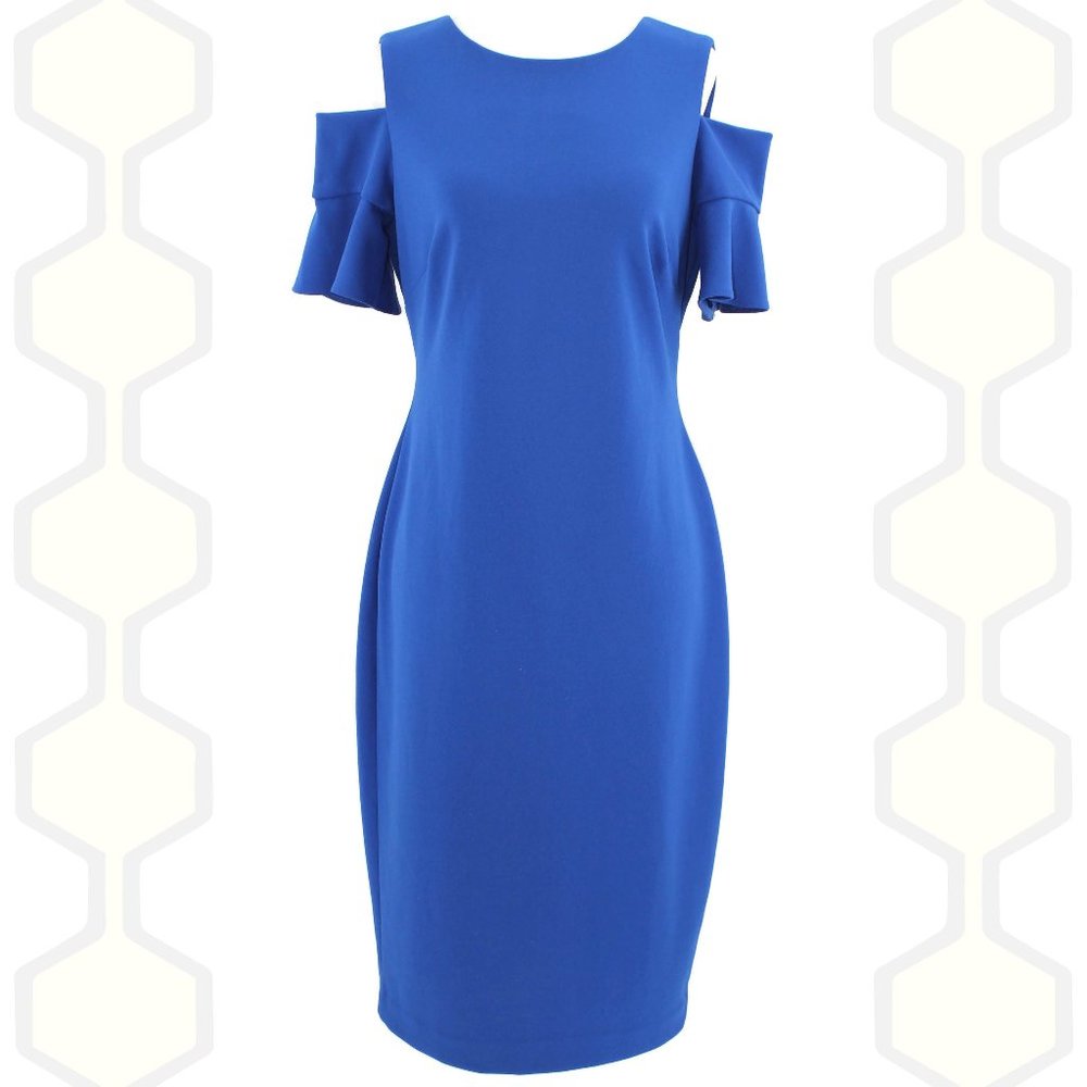 Calvin Klein Dress Blue Ruffle Sleeve Zip 6.